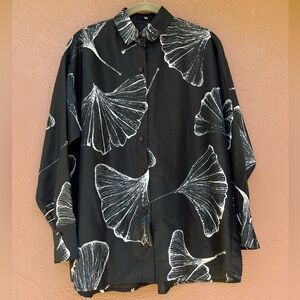 Jarbo Black and White Lightweight Silk  Leaf Print Shirt